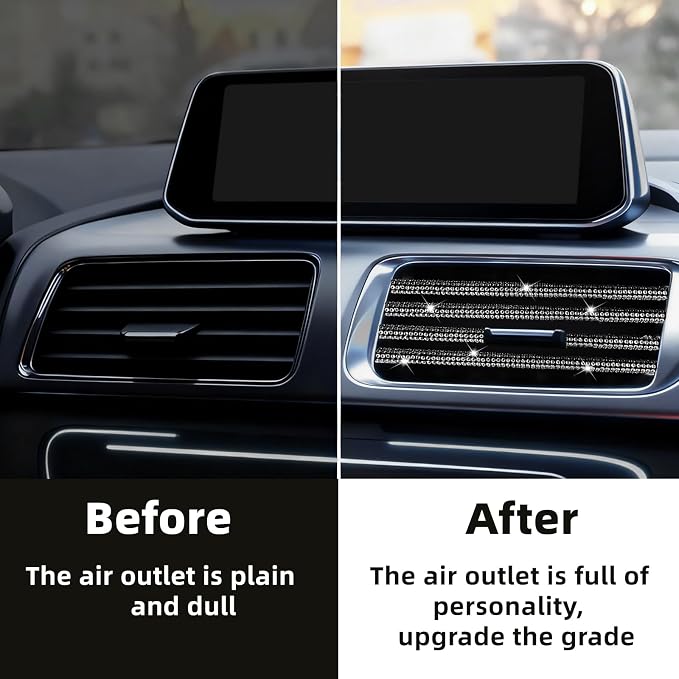 NBTEPEM Bling Car Air Conditioner Decoration Strip for Vent Outlet, 10 PCS Universal Rhinestone Car Vent Outlet Trim Decorations, Bling Interior Accessories for Women and Girls (Black)