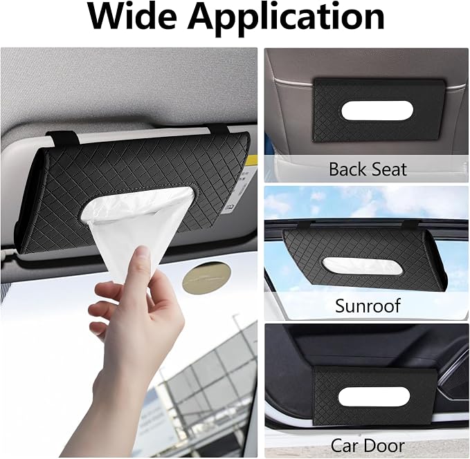 Wuyaoyao Car Tissue Holder, Auto Sun Visor Napkin Holder Mask Holder, Premium PU Leather Car Tissue Holder Visor Tissue Dispenser, Universal Sun Visor Tissue Box for Most Vehicle (Plaid-Black)