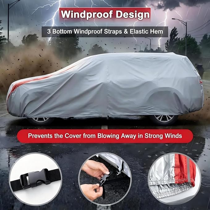 Favoto Car Cover Waterproof Custom Fit for Toyota 4Runner (2003-2026) | Windproof Heavy Duty Car Cover for Automobiles Outdoor with Reflective Strips All Weather Rain Dust Snow UV Protection
