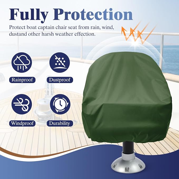 2 Pack Boat Seat Covers Waterproof 900D Heavy Duty Boat Captain Chair Cover | 24W x 22D x 20H inch, Green