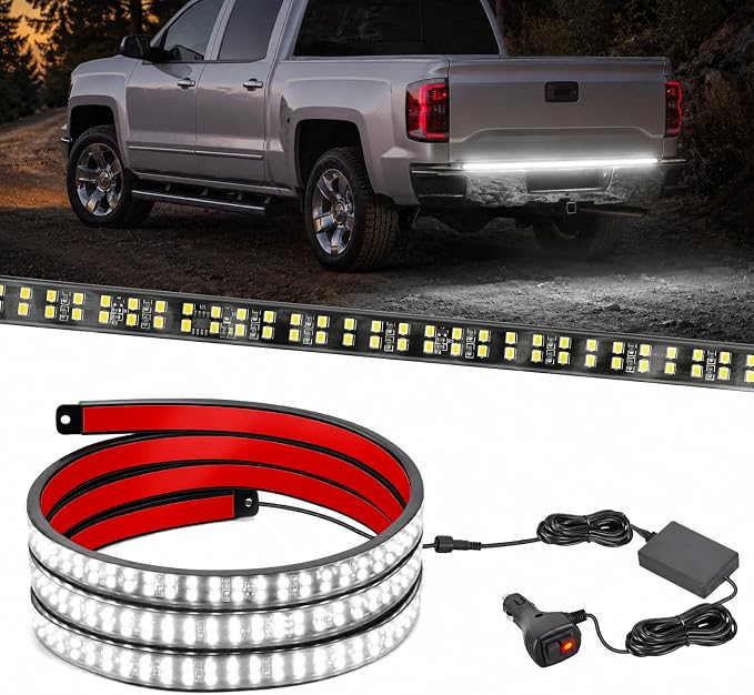 Nilight 60 Inch Truck Tailgate Strobe Light Strip Tail Emergency Bar Rear Window Warning Lamp Ultra-Bright Double Row 360 LED for Pickup Trailers Construction Vehicles Car SUV, White