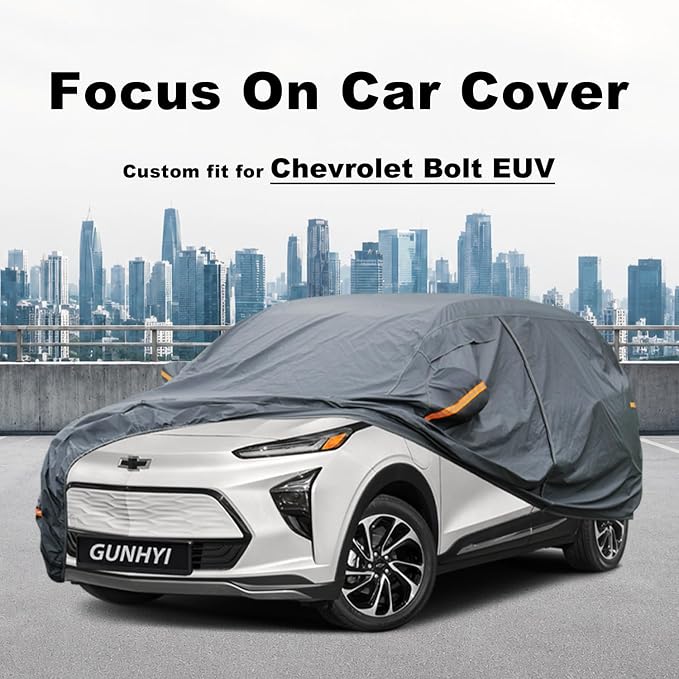 GUNHYI Premium Car Cover Custom Fit Chevrolet Bolt EUV, 16 Layers Heavy Duty Car Cover Waterproof All Weather with Zipper Door for Sun Rain Snow Dust Uv Protection