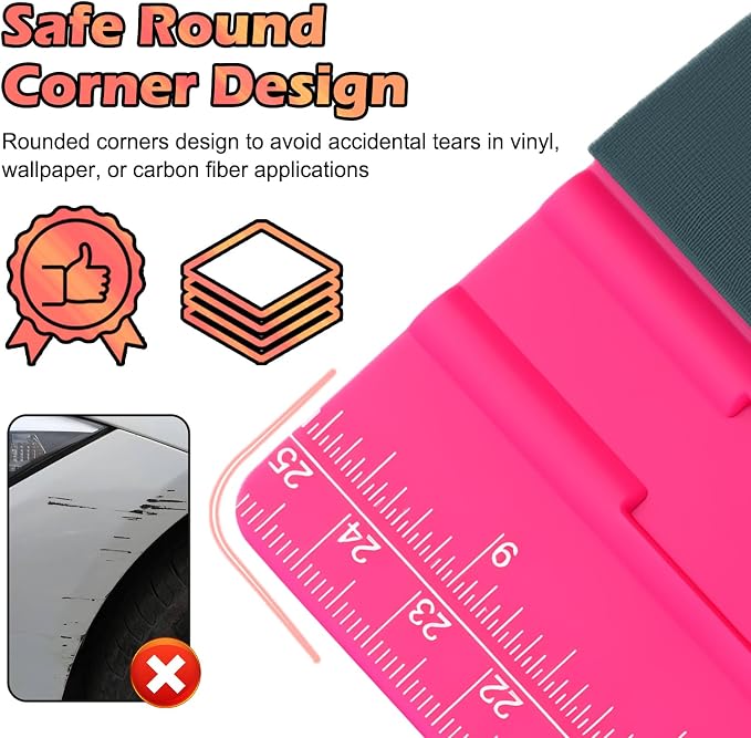 2-in-1 Vinyl Squeegee Tool with Ruler,Soft Felt Squeegee for Vinyl as Wallpaper Smoothing Tool,Vinyls Wrap Squeegees Wallpaper Tools for Cars Window Tint,PPF Application (25cm)
