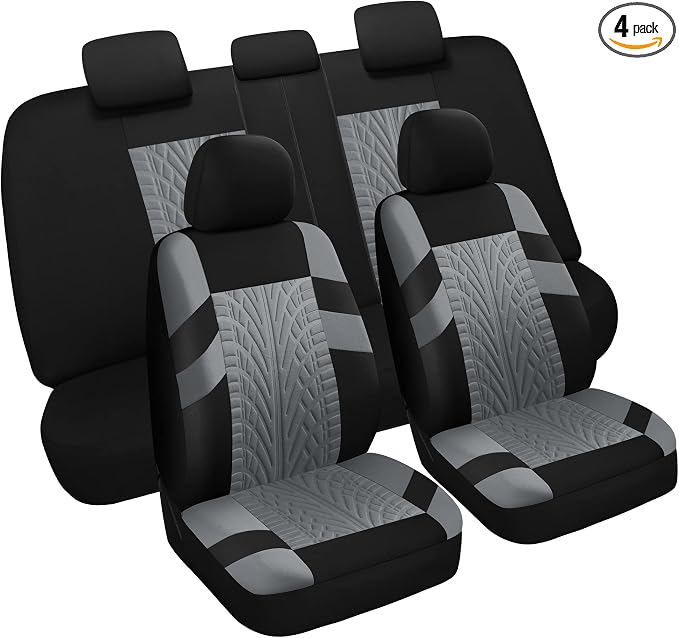 Pariitadin Car Seat Covers Full Set, Washable and Breathable Premium Cloth Automotive Vehicle Seat Cover for Car Interior, Universal Fit for Most Cars, Sedan, Truck, SUV(Black/Gray)