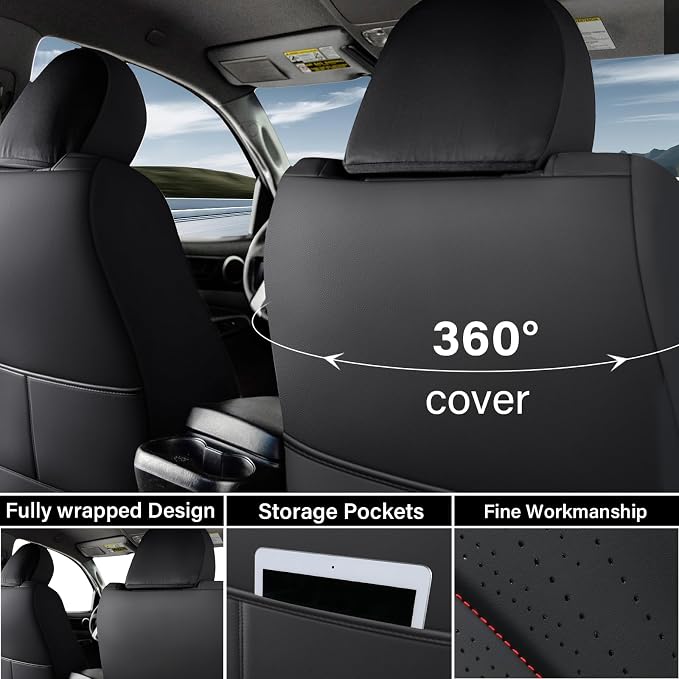 Coverado Tacoma Seat Covers Full Set, Leather Seat Covers for Car, Car Seat Protector Cushion Tacoma Accessories Compatible with 2005-2023 Toyota Tacoma Double/Crew Cab(Red)