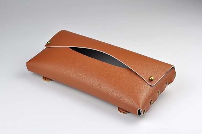 Car Tissue Holder, Tissue Case for Sun Visor, PU Leather Backseat Napkin Holder with Clips (Tan)