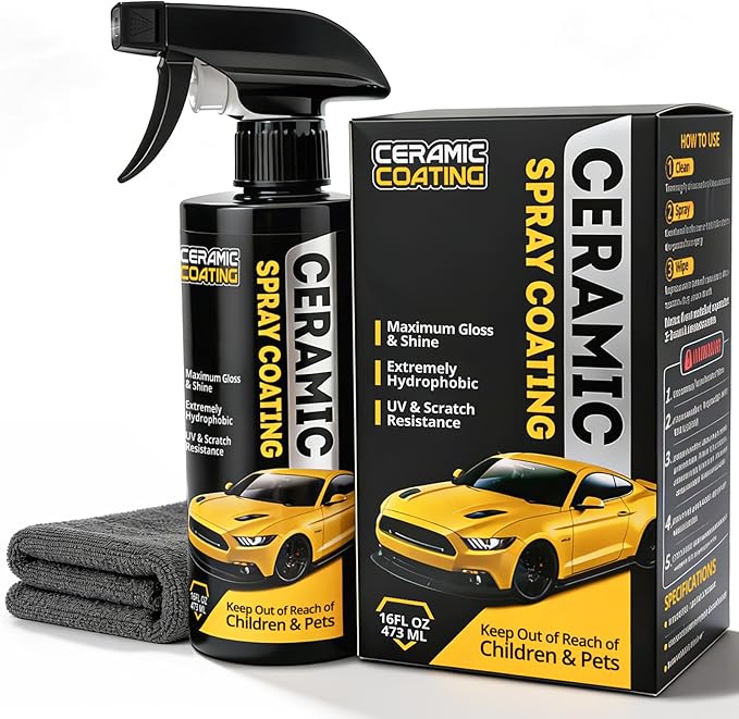 Hydrophobic Ceramic Coating Spray 16oz | UV & oxidation resistance, water beading, high gloss, safe for paint glass plastic wheels, easy rinse wipe, resists dirt