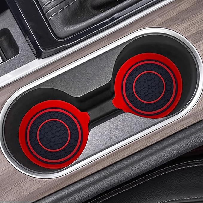 Mandark Car Cup Holder Coaster, 2.75 Inch Non-Slip Vehicle Cup Holder Insert Mats, Dustproof Automotive Interior Console Cup Insulated Pads Accessories, Universal for SUV, Sedan, Truck (Red)