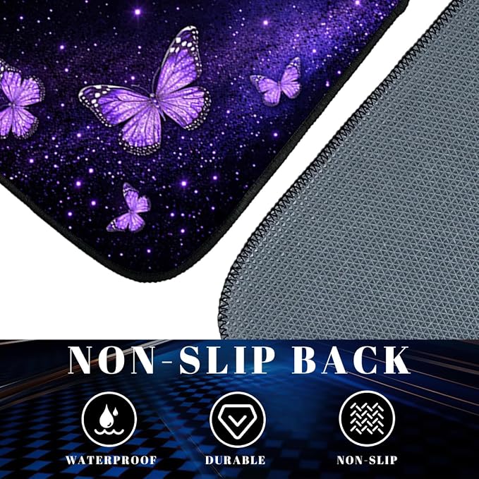 Butterfly Car Floor Mats Set of 4 Purple Glitter Galaxy Dream Carpet Front Rear Carpets Mat Decorative Car Floor Carpets Non-Slip Auto Car Accessories Universal Fit for Car SUV Truck Van
