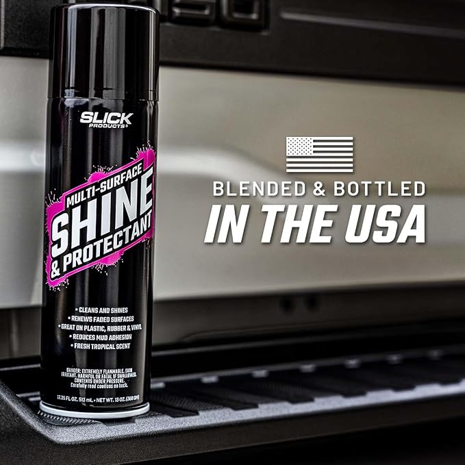 Slick Products Shine & Protectant Spray 17.35 FL OZ. - High Gloss Clear Coating Renew Vinyl, Plastic, Rubber, Trim, Tire, Car, Truck, Motorcycle, Dirt Bike (4-Pack)