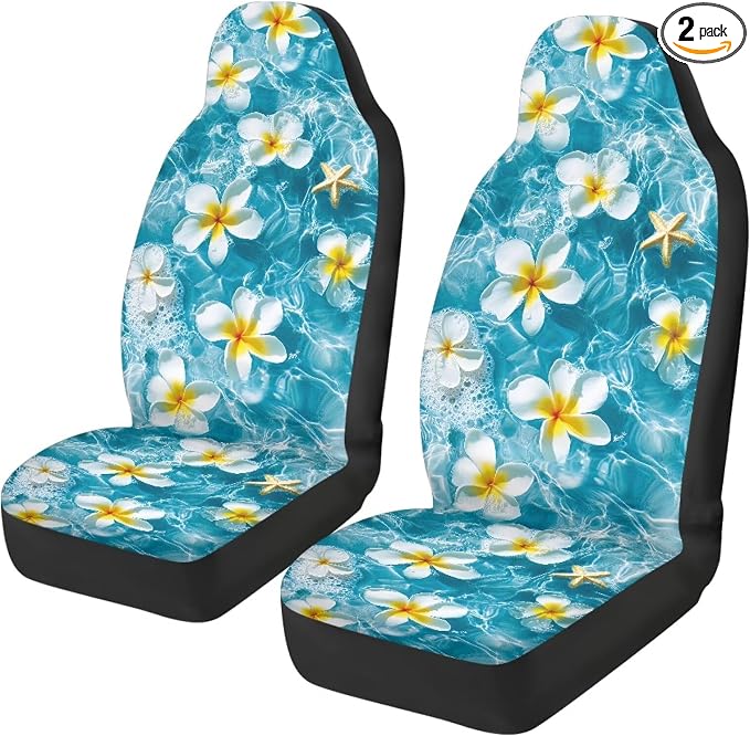 Tropical Florals Car Front Seat Covers 2 Pcs Anti-Slip Car Seat Cover Protector Front Seats Hawaiian Protection Interior Accessories Suitable for Most Cars SUV and Sedan