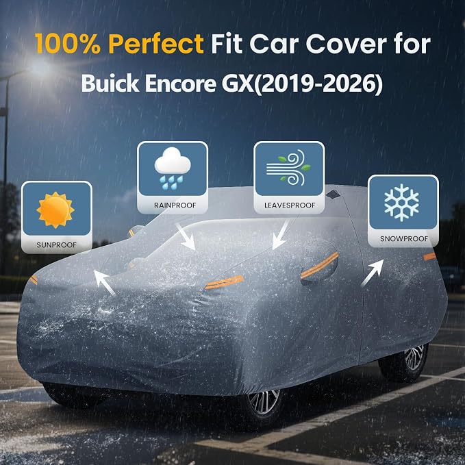 Waterproof Buick Encore GX(2019-2026) Car Cover with Breathable Vents, [Upgrade] Premium Covers with Cotton Liner and Zipper Door,Sun Rain Snow Dust Uv Protection.(Gift with Towel Storage Bag)