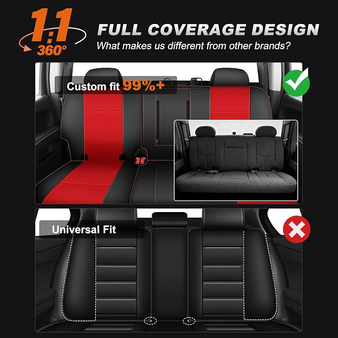 AOMSAZTO Truck Seat Covers for Chevrolet Silverado/GMC Sierra 1500 (2007-2013) 2500 3500 (2007-2014) Black+Red Faux Leather Car Seat Covers Full Set(Rear 40/60 Split for Crew Cab)