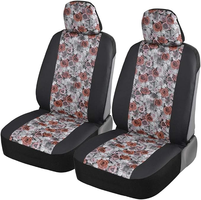 BDKdusty rose Floral Faux Leather Car Seat Covers for Front Seats, 2 Pack – Flower Pattern Front Seat Cover Set, Sideless Design for Easy Installation, Fits Most Car Truck Van and SUV