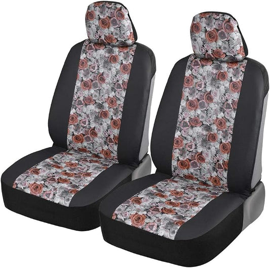 BDKdusty rose Floral Faux Leather Car Seat Covers for Front Seats, 2 Pack – Flower Pattern Front Seat Cover Set, Sideless Design for Easy Installation, Fits Most Car Truck Van and SUV