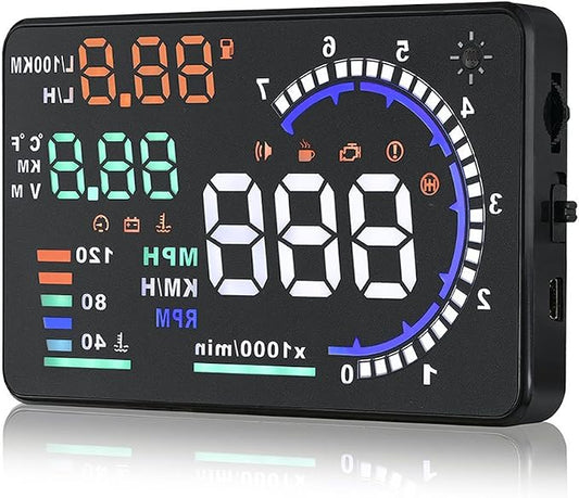 5.5 inches A8 OBD2 Windshield HUD Head Up Display with Display RPM MPH Speeding Warning Fuel Consumption Temperature