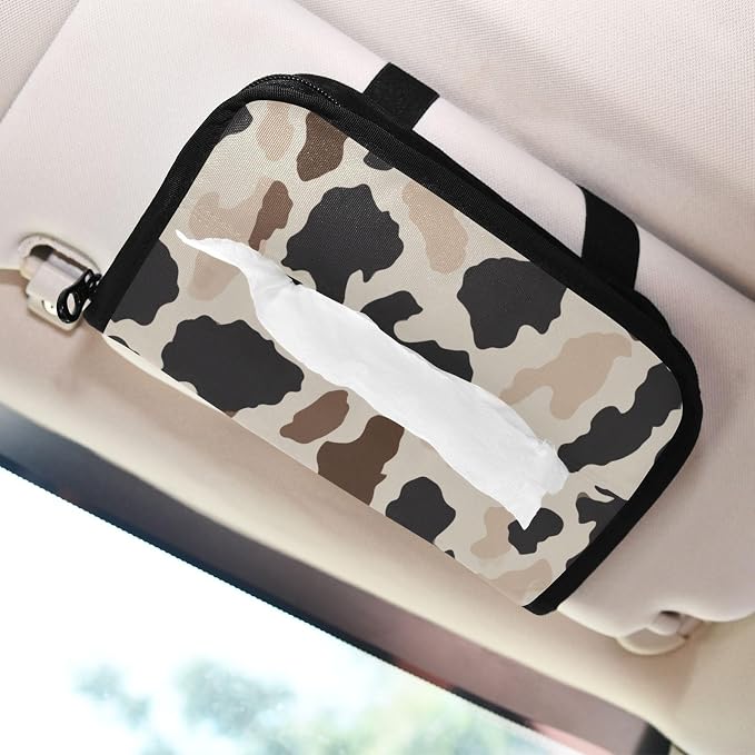 Cow Brown Print Car Tissue Holder Durable Napkin Holder Hanging Tissue Holders Case Car Tissues Bag for Sun Visor Seat Back Universal Auto