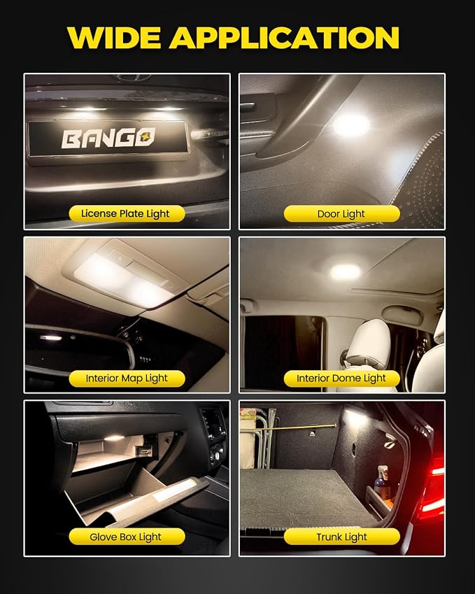 BANGO 194 LED Bulb, Super Bright 168 T10 2825 W5W LED Replacement Bulbs for Car Interior Dome Map Door Courtesy Trunk Side Marker License Plate Lights, Warm White (Pack of 10)
