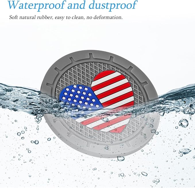 AUCELI 2 Pack Car Cup Holder Coasters, Colored American Flag US Flag Insert Car Cup Coaster, 2.75 Inch Anti Slip Shockproof Embedded Drink Mat, Vehicle Interior Decor Accessories
