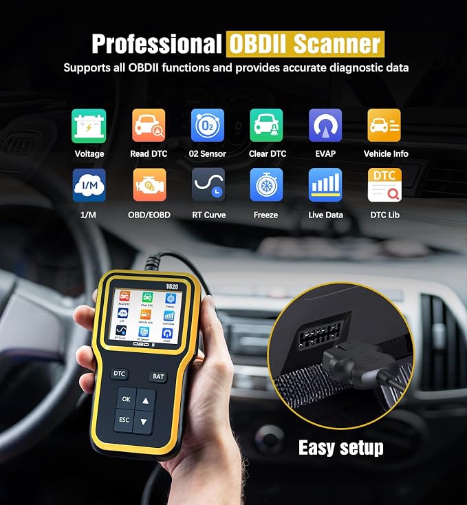 OBD2 Scanner with Upgrade Battery Tester - Diagnostic Tool for Cars That Check Engine Light & Emissions Readiness Read and Clears Vehicle Error Codes for All OBD II Protocol Vehicles Since 1996 Yellow