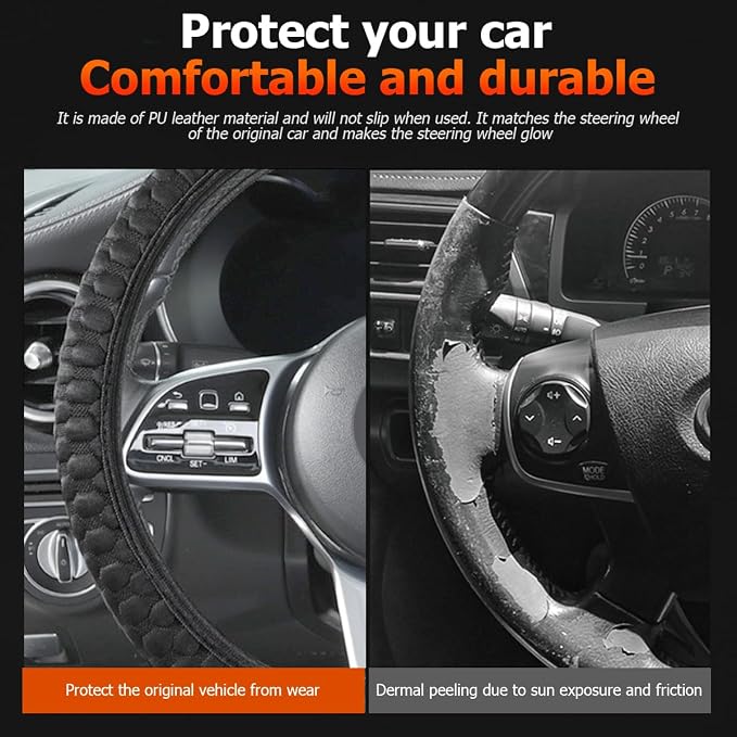 Car Elastic Stretch Steering Wheel Cover, 14.5-15" Breathable Ice Silk Anti-Slip Vehicle Steering Wheel Protector, Soft Auto Interior Decoration Accessories, Universal for Vehicles (Black)