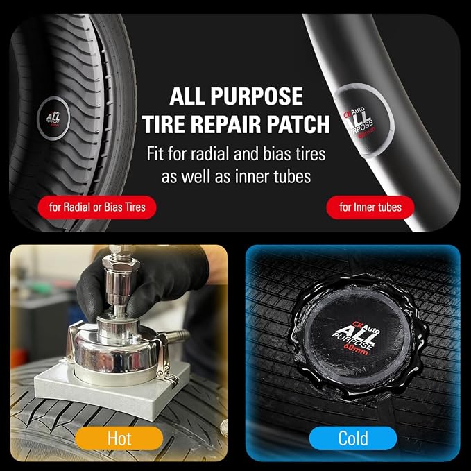 CKAuto 80 PCS All Purpose Tire Repair Patch Kit Heavy Duty 2-1/4"/(60mm), Tire Plug Repair Kit Flat for Car Van Truck Bus Motorcycle and Inner Tire, Round Dia 2-1/4"/(60mm)