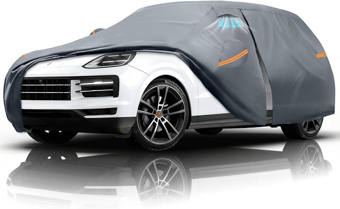 Waterproof Cayenne(2010-2026) Car Cover with Breathable Vents, [Upgrade] Premium Covers with Cotton Liner and Zipper Door,Sun Rain Snow Dust Uv Protection.(Gift with Towel)