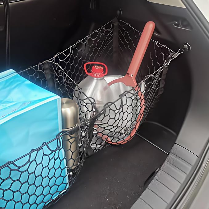 BAILALIBO 3-Pocket Cargo Net with Metal Hooks, 43.5x11.8 in | Expandable elastic net, heavy-duty for SUV/truck/pickup, secure trunk storage, stretchable organizer for exterior