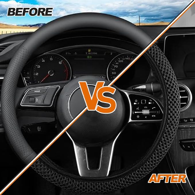 Car Elastic Stretch Steering Wheel Cover, Universal 15" Automotive Steering Wheel Protector, Microfiber Ice Silk, Breathable, Anti-Slip, Easy Carry, Car Accessories for Cars/SUVs/Vans/Truck (Black)