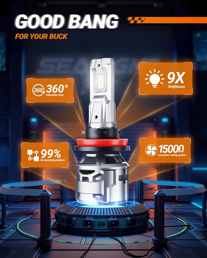 SEALIGHT H11/H8/H9 9005/HB3 Light Bulbs Combo, 6500K Diamond White Super Bright X5 Light Bulbs Plug and Play, Fog Bulbs - Pack of 4