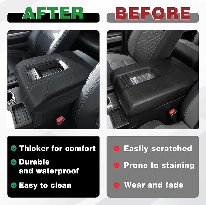 Muslogy Center Console Armrest Cover Fit for Toyota Tundra 2014-2021 Accessories, Comfort Armrest Pad Console Lid Cushion Vegan Leather 1-Inch Extra Thick(Bucket Seat ONLY)