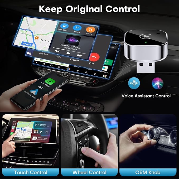 2026 Upgraded Wireless CarPlay Adapter for iPhone＆Android, Mini Wired to Wireless Adapter for CarPlay ＆Android Auto, Plug and Play, Stable Connection & No Latency