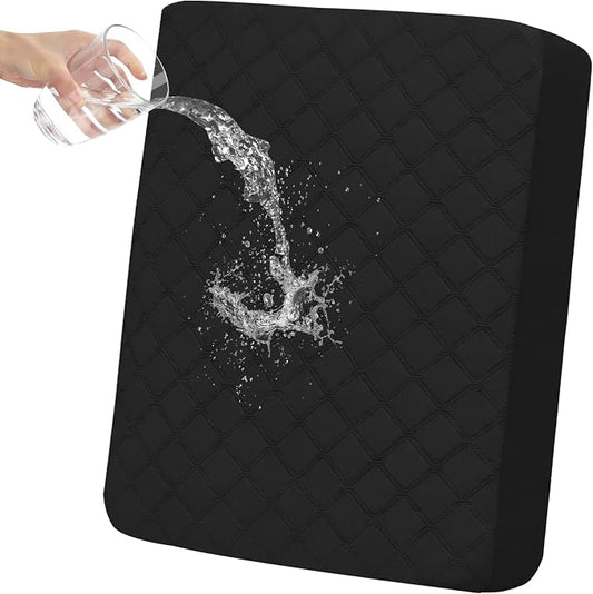 Easy-Going Waterproof Chair Cushion Cover, Non-Slip Leakproof Sofa Seat Cushion Slipcovers, Quilted and Stretch Furniture Protector for Dogs, Pets (1-Piece Chair Cushion, Black)