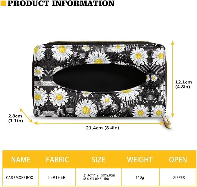 Daisy Notes Print Napkin Holder Daisy Notes PU Leather Car Tissue Holder Universal Car Interior Accessories for Trucks SUV Sedans