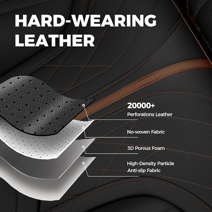 FREESOO Leather Seat Covers for Ford F150 SuperCrew/Crew Cab 2015-2026 | Fits F250/F350/F450 Super Duty 2017-2026, Custom Fit, Waterproof, Bucket Seat, Airbag Compatible, Lumbar Support, Easy-clean
