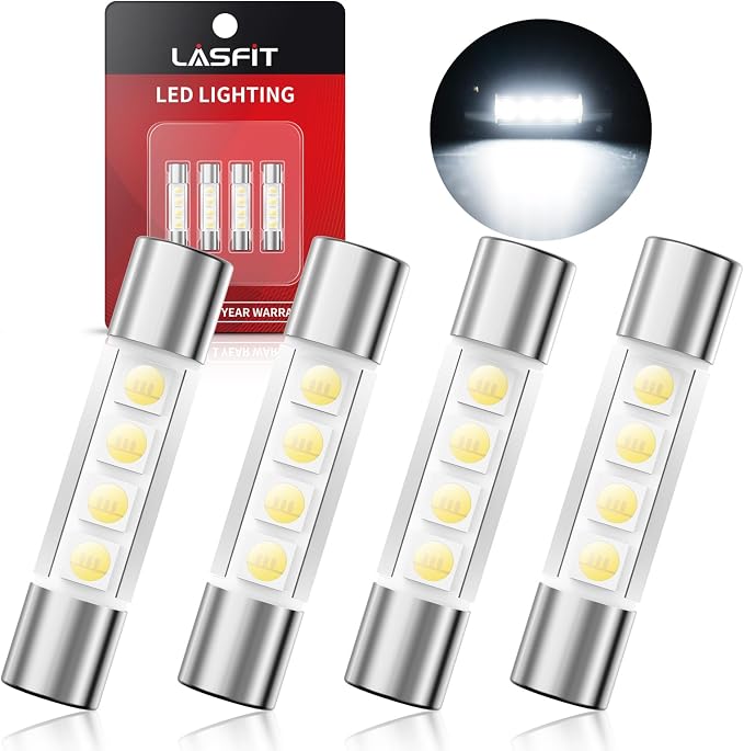 LASFIT 29mm 6614F LED Vanity Mirror Lights Bulb, Extremely Bright 3030-SMD chips 6641 6612F 6614 LED Bulb, Fit for Sun Visor Lights, 6000k White Car Festoon, 4 Bulbs