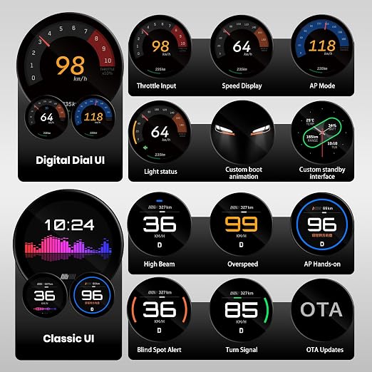 TITA HUD Pro Head Up Display for Tesla Model 3/Y 2022-2026 (Highland/Juniper), Real-Time Speed & Driving Data, 1.8" LCD Screen, Magnetic Charging Mount, Customizable UI, OTA Updates