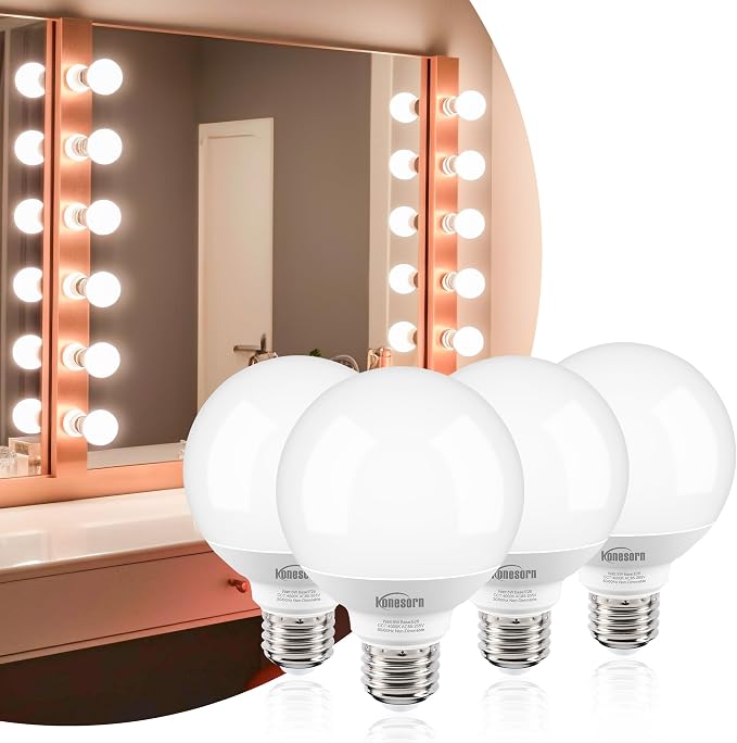 Honesorn 4 Pack G25 LED Globe Bulbs, 60W Equivalent, 4000K Natural Daylight White, E26 Base for Bathroom Vanity Over Mirror, 120V CRI85+ 500LM Non-dimmable