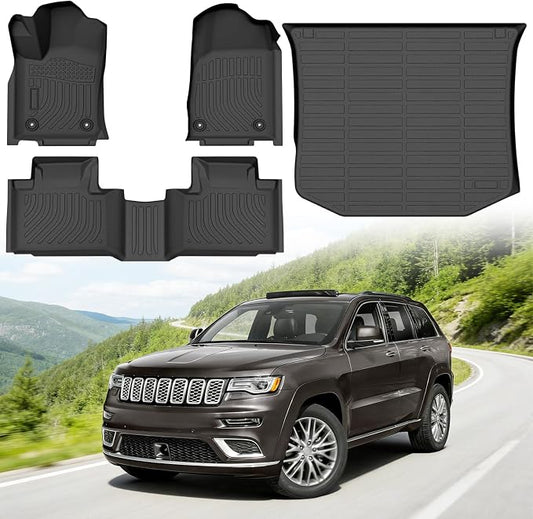 Floor Mats for Jeep Grand Cherokee 2016-2021 | & for Jeep Grand Cherokee WK 2022 (Not for L or 4XE), Heavy Duty TPE All Weather Non-Slip Black (Floor Mats & Cargo Liner)