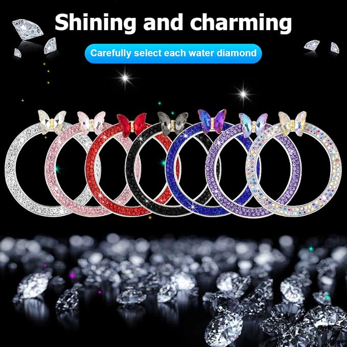 2PCS Bling Car Engine Start Stop Decoration Ring, Crystal Rhinestone Auto Push Start Button Ignition Ring Sticker, Vehicle Decor Accessories for Women Girls, Universal for Vehicles (Pink)