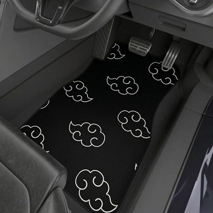 Anime Car Carpet Mat Set of 2 Front, Black Cloud Design Automotive Accessories Interior All Weather Floor Mats Decor with Non Slip Black Anti Skid Backing