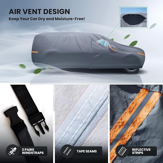 Large SUV Car Cover for Cadillac Escalade 100% Waterproof All Weather, Heavy Duty Outdoor Full Exterior Covers Rain Sun Wind UV Protection.