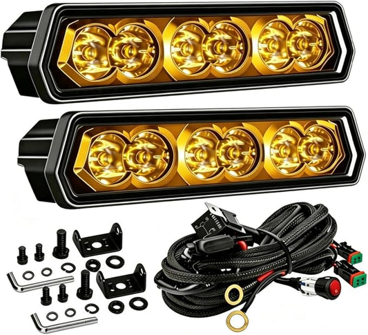 Yellow LED Light Bar 6" 120W Spot Beam, 2PCS Off Road Fog Lights | 30° Spot Beam with 5D Optic Lens | 120W Native Yellow LED | 2PCS + DT Wiring Harness | IP68 Waterproof for Truck SUV ATV UTV