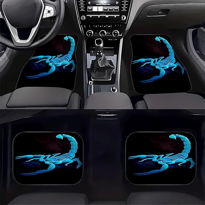 Universal Fit Car Floor Mats Set of 4Pcs, Blue Scorpion Pattern All-Weather Front Rear Car Carpet Mats, Non-Slip Car Floor Mat Car Accessories for Automotive Trucks SUV Sedans Vans
