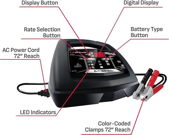 Schumacher Electric 6A Car Battery Charger and 85A Engine Starter, 6-in-1 Solution, Maintainer, 30A Boost, for 6V/12V Power Sport, Automotive, and Marine Batteries, SC1362