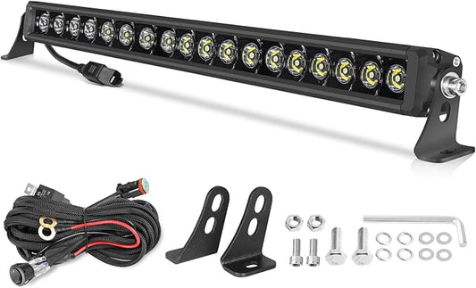 OFFROADTOWN 20 Inch 180W LED Light Bar Single Row Off Road Driving Lights Spot Bumper Grille Bars Slim LED Work Light with Wiring Harness for Truck Pickup UTV SUV Toyota RZR