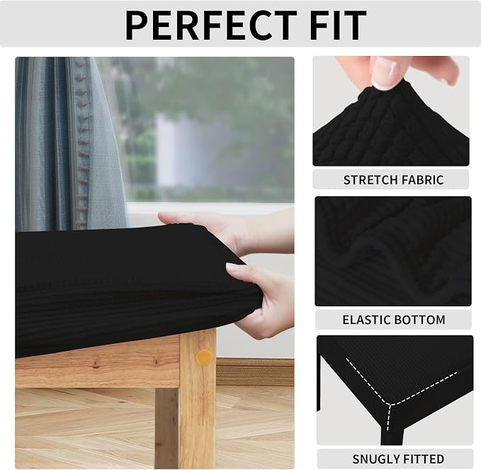 Easy-Going 100% Waterproof Seat Covers for Dining Room Chairs, Stretch Jacquard Chair Seat Slipcovers Removable and Washable Kitchen Dining Chair Covers (Set of 8, Black)
