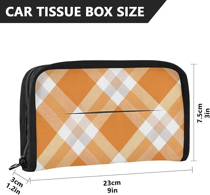 Orange and White Checkered Pattern Car Tissue Holder Durable Napkin Holder Hanging Tissue Holders Case Car Tissues Bag for Sun Visor Seat Back Universal Auto