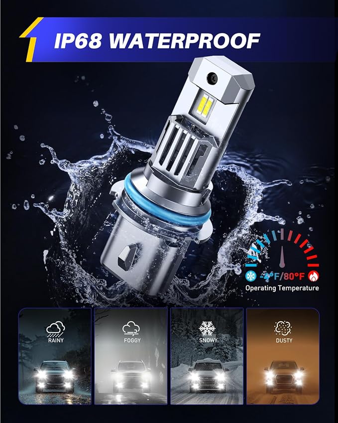 AUTOONE 9007 LED Bulbs, 70000LM HB5 Light Replacement 1:1 Halogen Size Fog Lights, Plug-N-Play, IP68 Waterproof