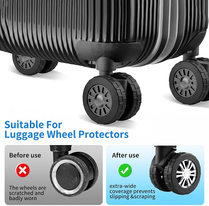 WEDDINGHELPER 8 PCS Silicone Luggage Wheel Covers, Suitcase Wheel Protectors, Anti-Slip Noise Reducing Luggage Wheel Covers Fits 2" - 2.4" for Carry On Luggage Wheels, Black